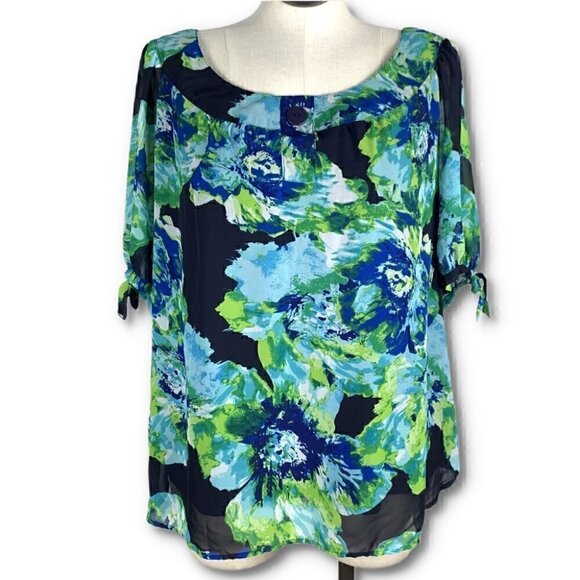 Sara Michelle Womens top size 3X multicolored floral watercolor - Picture 1 of 9